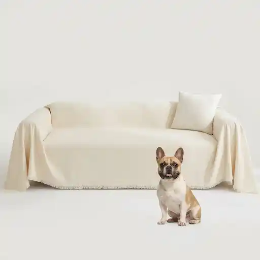 MYSKY HOME beige chenille couch cover for pets and dogs