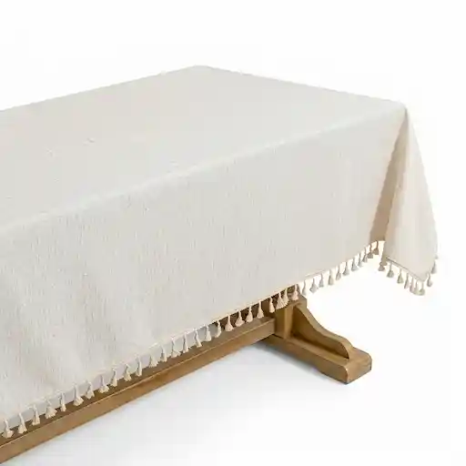 MYSKY HOME farmhouse tablecloth 60x84 with beige tassels waterproof