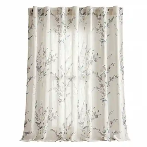 MYSKY HOME navy blue sheer curtains with floral print farmhouse style